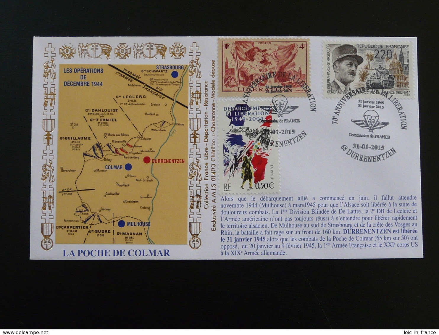 Lettre Commemorative Cover General Leclerc Poche De Colmar Durrenentzen 68 Haut Rhin 2015 - Seconda Guerra Mondiale