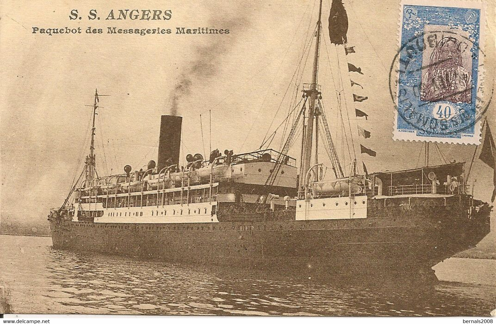 S.S. ANGERS ,Paquebotsdes Messageries Maritimes,Timbre Somali ,Djibouti, - Passagiersschepen