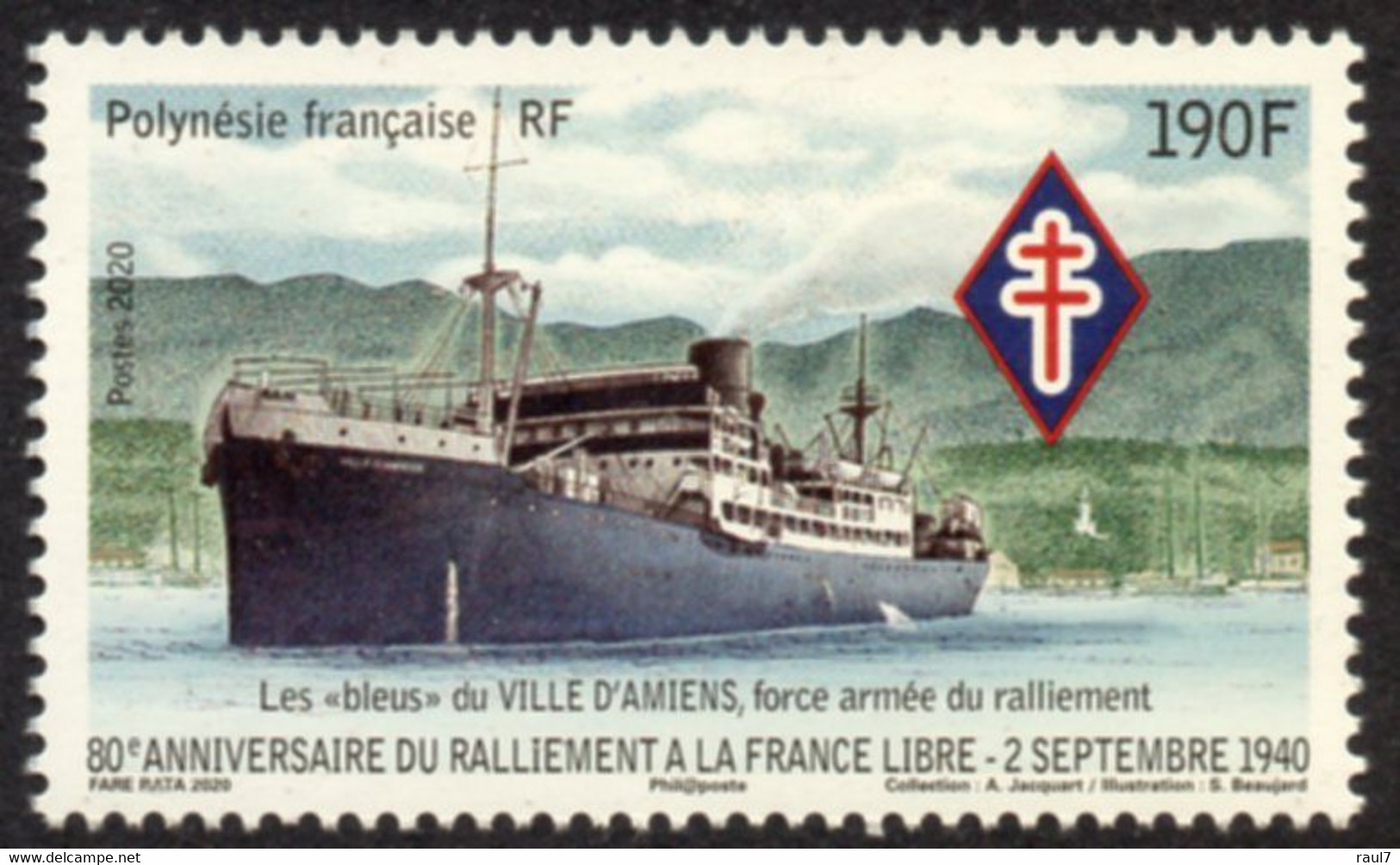 Polynésie Française 2020 - 2e Guerre Mondiale, Bateau Ville D'Amiens Ralliant France Libre - 1 Val Neuf // Mnh - Unused Stamps