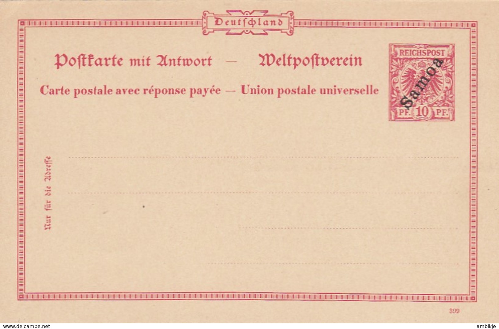 Deutsches Reich Kolonien Samoa Postkarte P4 1900 - Samoa