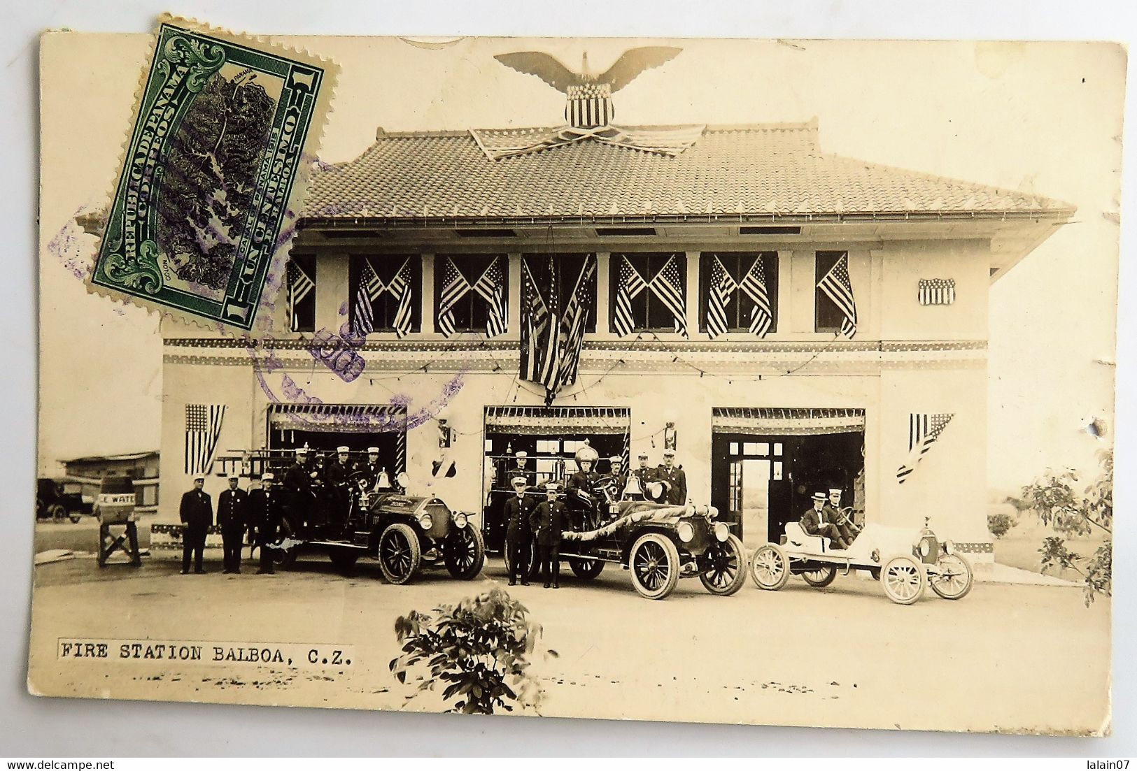 C. P. A. : PANAMA : Fire Station BALBOA, Canal Zone, Firefighters, Cars, Stamp - Panama