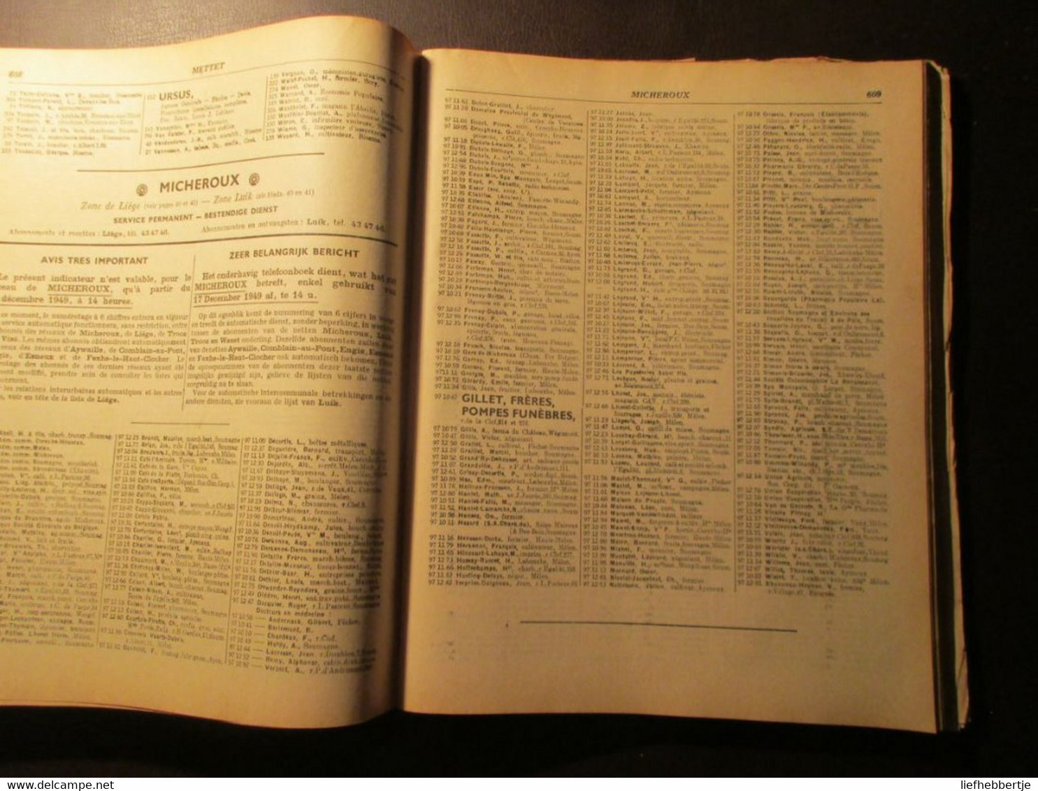 Indicateur officiel des téléphones - Telefoonboek - telefoongids = 1949 = Liège Namur Hainaut et Luxembourg