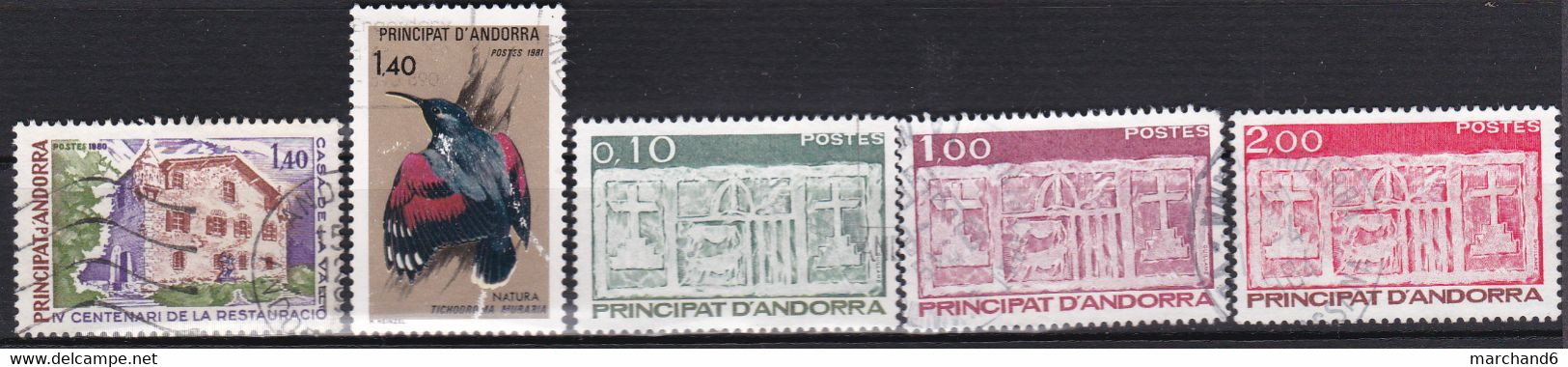 Andorre Français Maison Des Vallées Oiseau Tichodroma Muraria écu Primitif N°289-295-317-322-323 Oblitéré - Used Stamps