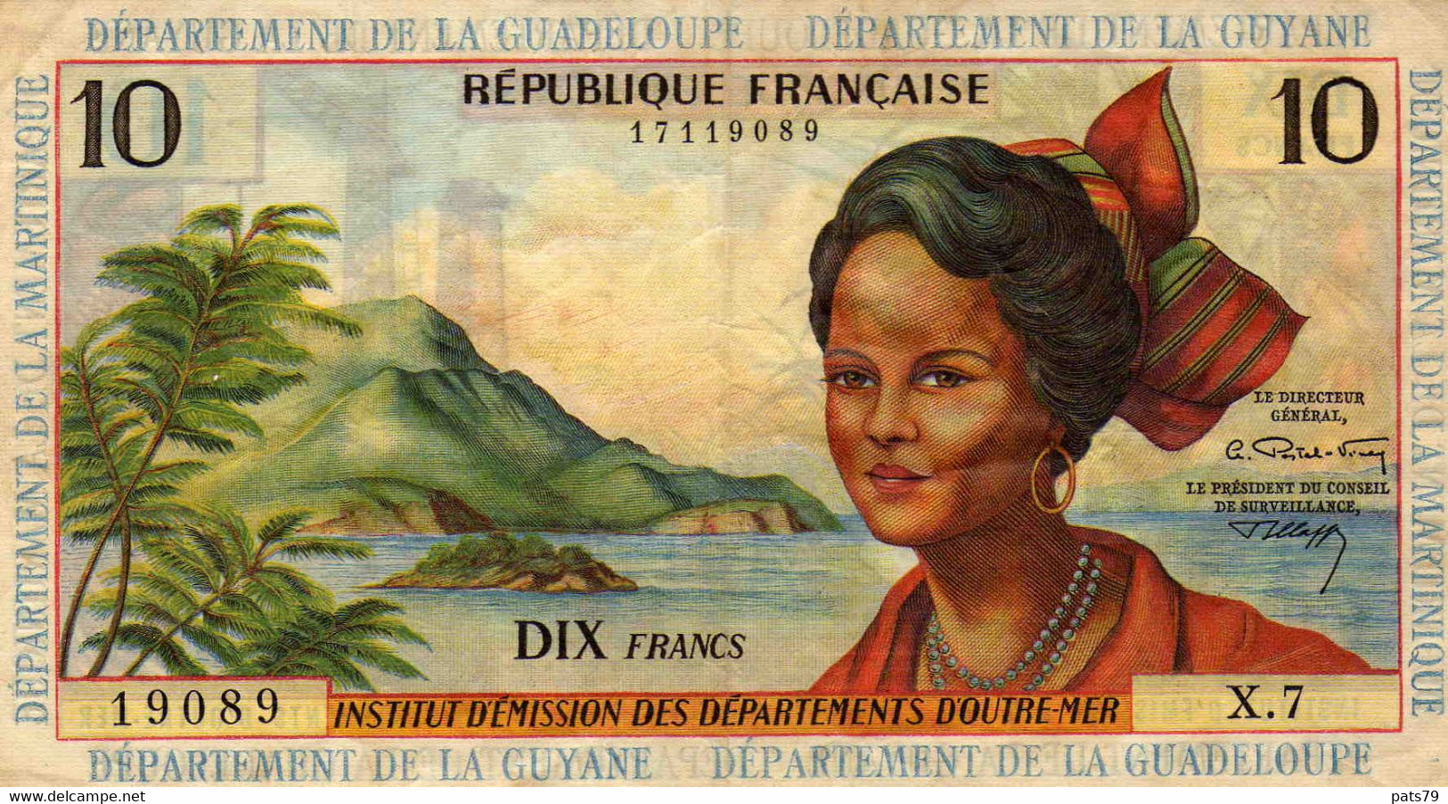 DIX FRANCS   .  PLI CENTRAL   2 Trous D'épingle   .   Craquant D'origine ... - Guyana Francese