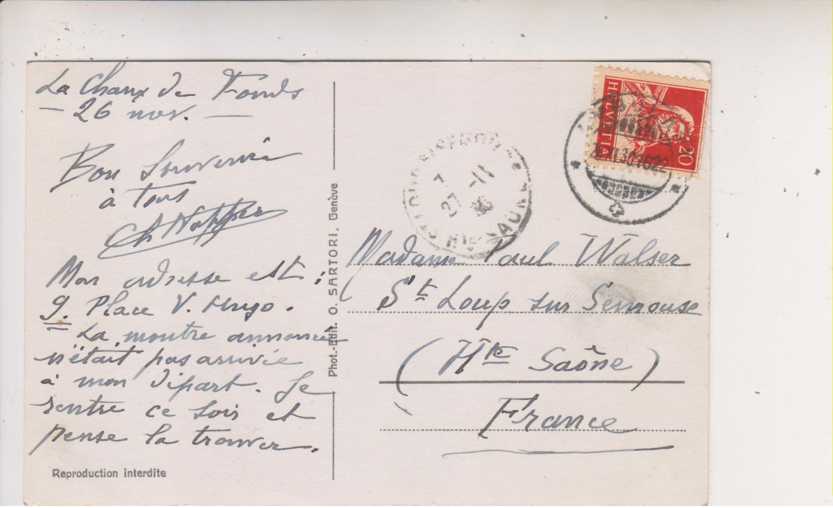 SP - SUISSE - LA CHAUX DE FONDS - Rue Leopold Robert - Phoo Carte -  Tram - Timbre - Cachet - 1930 - - La Chaux-de-Fonds