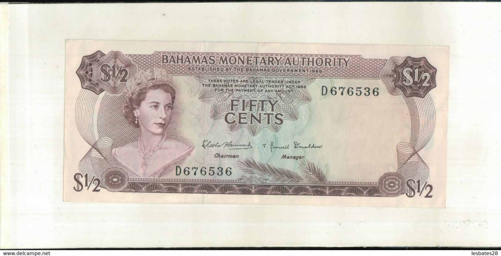 BILLET DE BANQUE BAHAMAS MONETARY AUTORITY FIFTY CENTS  ETAT / TTB  Sept 2020  Clas Noir 18 - Bahamas