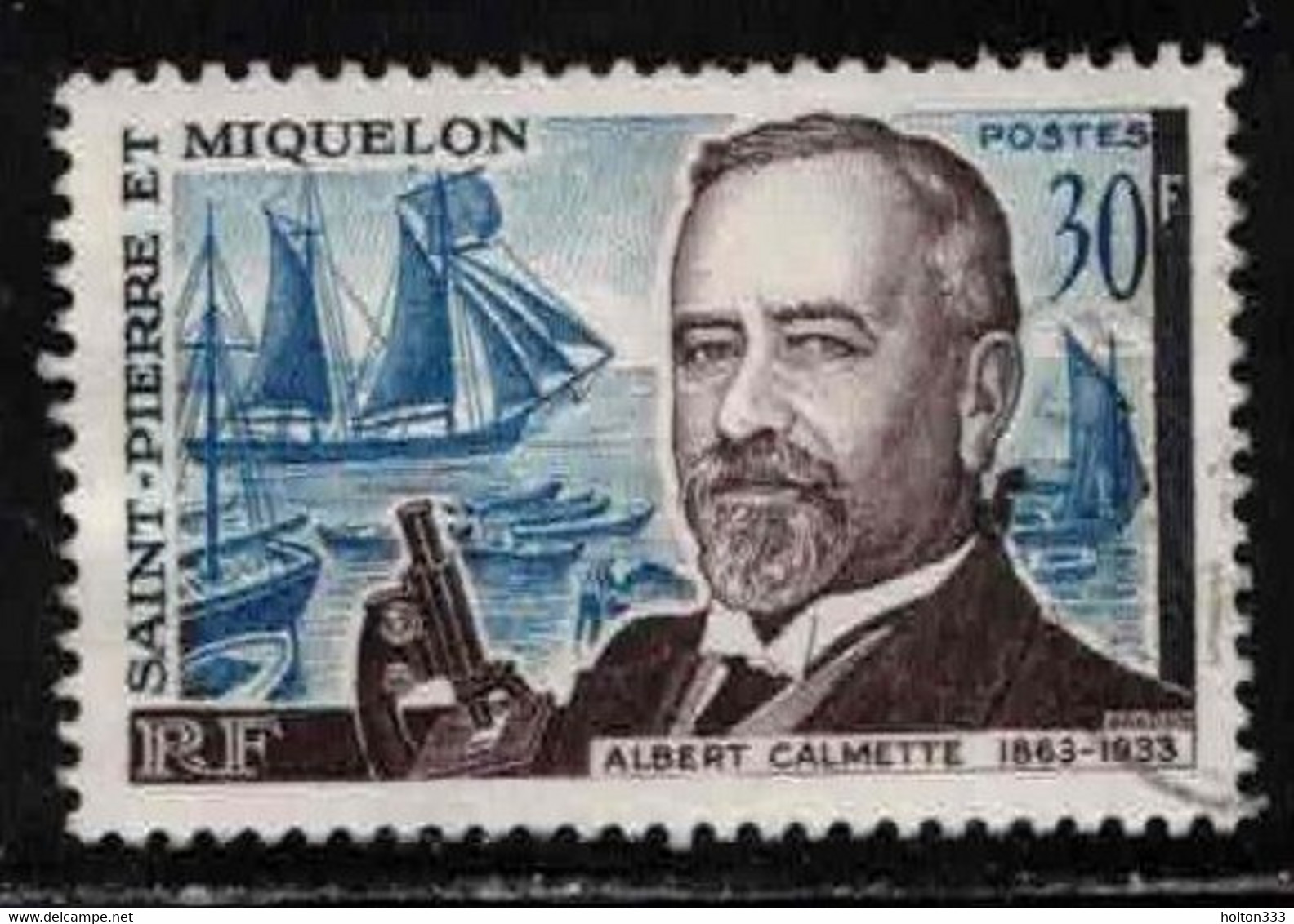 ST PIERRE & MIQUELON Scott # 366 Used 2 - Albert Calmette, Bacteriologist - Used Stamps