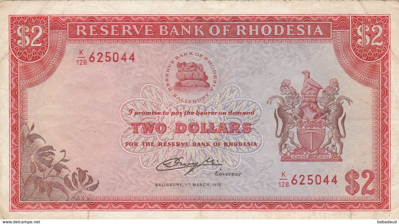 Rhodesia, $2, Bank Note. Salisbury 1st March 1976 - Rhodesia