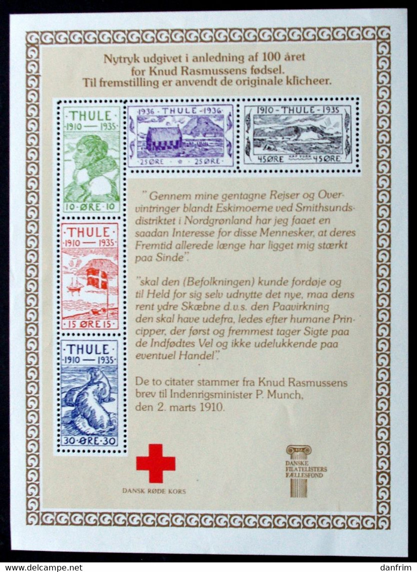 Greenland Thule New Printing Danish Red Cross  Miniature Sheet Block  MNH** ( Lot 349) - Thule