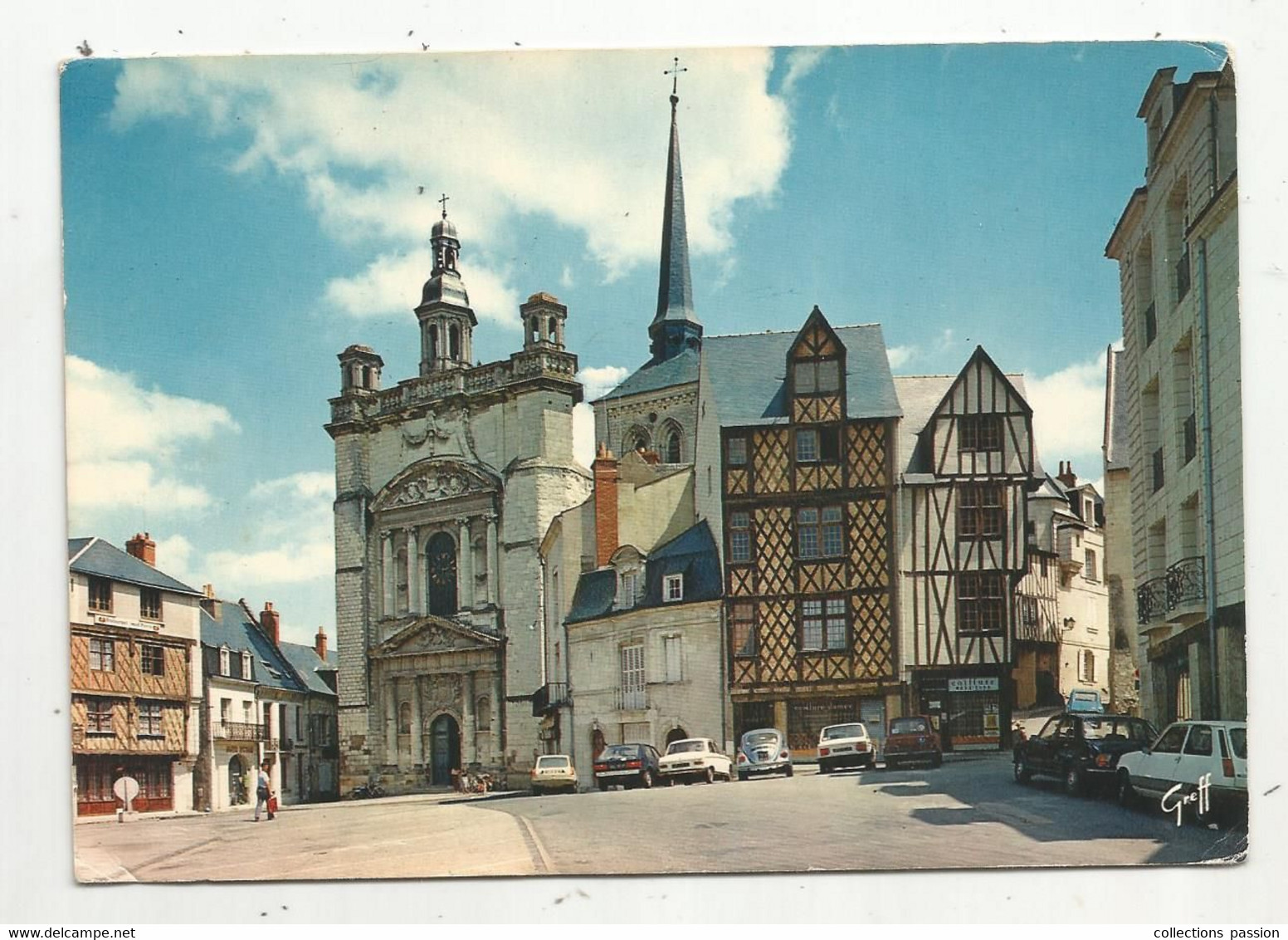 Cp , Automobiles , RENAULT 5 .... 49 , Saumur ,  Vieilles Maisons Et église SAINT PIERRE ,  Vierge, 2 Scans - PKW