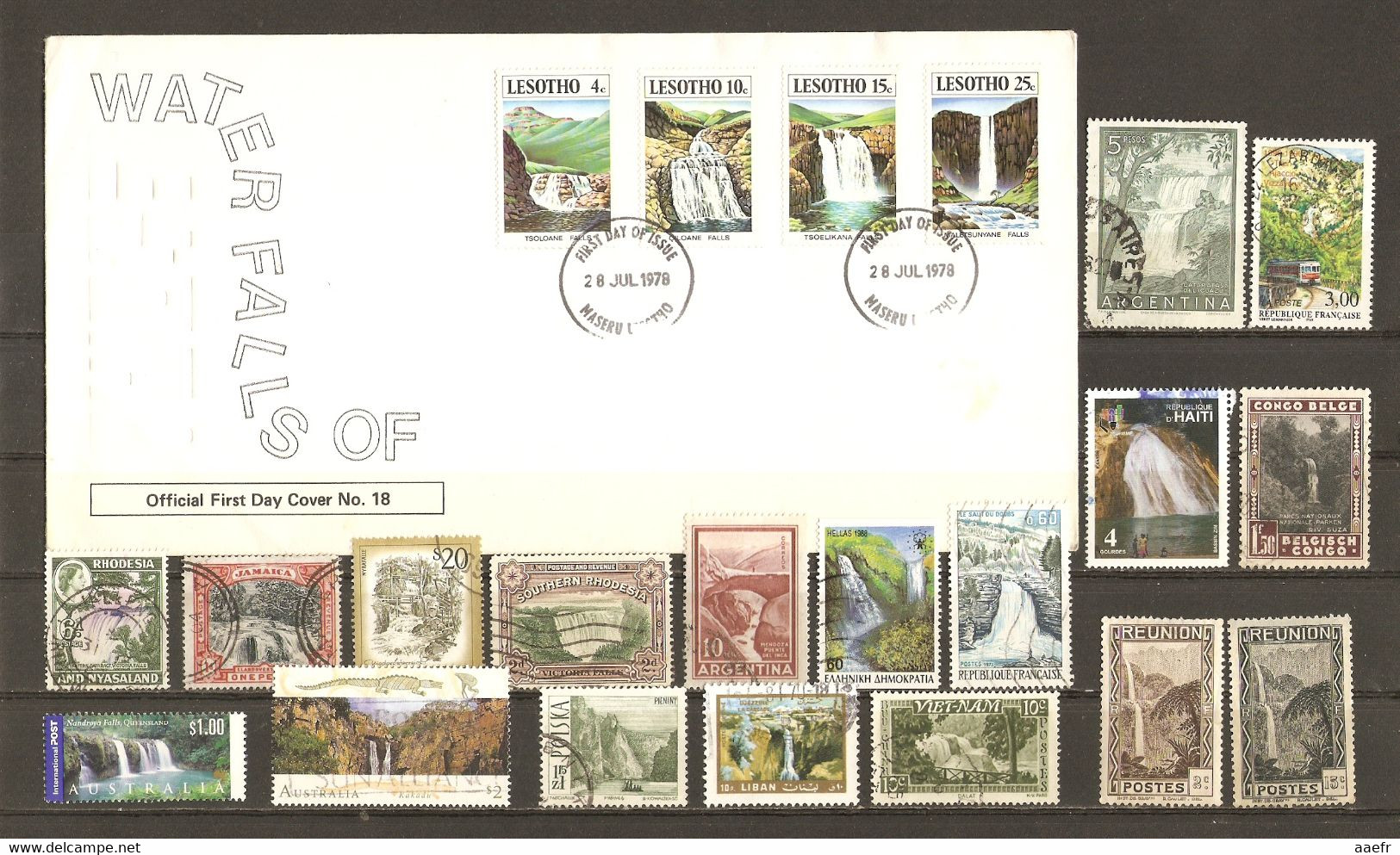 Cascades, Chutes D'eau - Petit Lot De 22 Timbres° Dont 1 FDC Lesotho 256/259 - Lots & Kiloware (mixtures) - Max. 999 Stamps