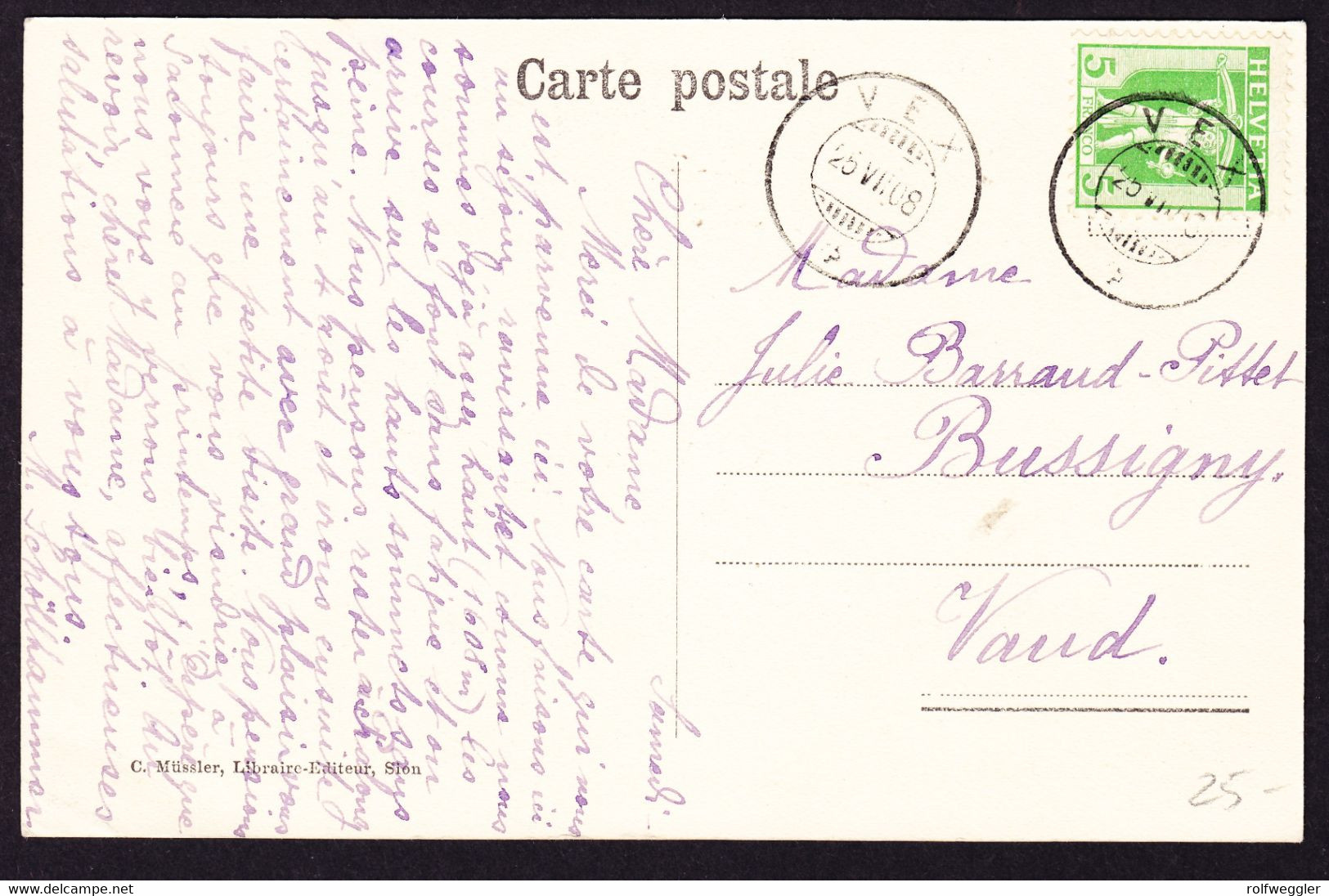 1908 Aus Vex Gelaufene AK. La Causerie In Hérémence. "Plauderstunde" - Hérémence