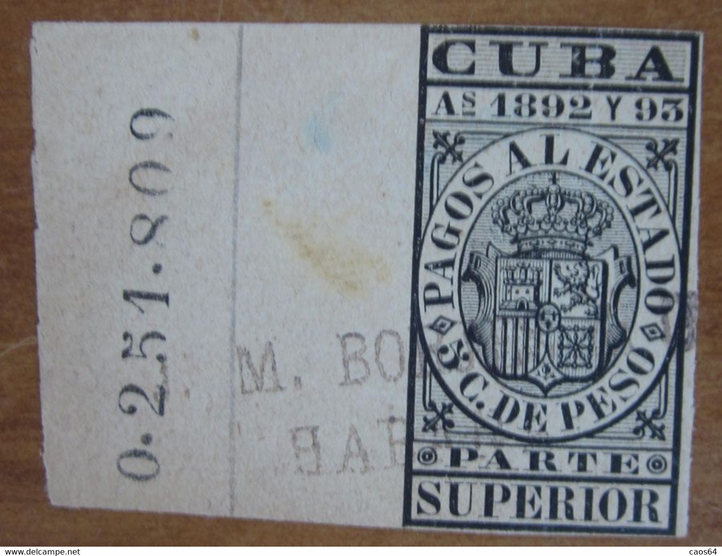 1892 1893 CUBA Fiscali Revenue Tax Pagos Al Estado 5 Ctv Superior - Usato - Segnatasse