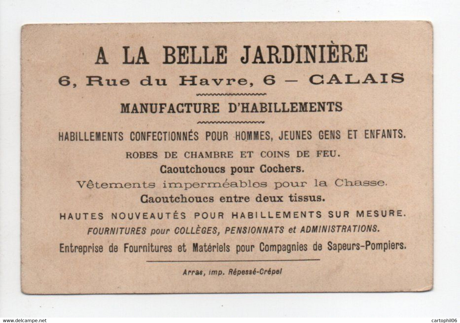 - CHROMO A LA BELLE JARDINIÈRE - 6, Rue Du Havre, CALAIS - MANUFACTURE D'HABILLEMENTS - LE PETIT BERGER - - Otros & Sin Clasificación