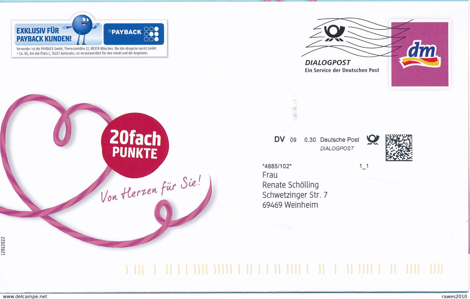 BRD / Bund Karlsruhe Dialogpost DV 09 0,30 Euro FRW 2020 Dm Drogeriemarkt Payback - Lettres & Documents