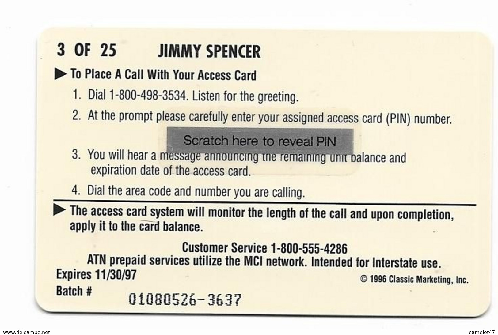 Racing, NASCAR, Jimmy Spencer, Sprint $2 Calling Card, Expired In 1997, # Racing-40 - Sport