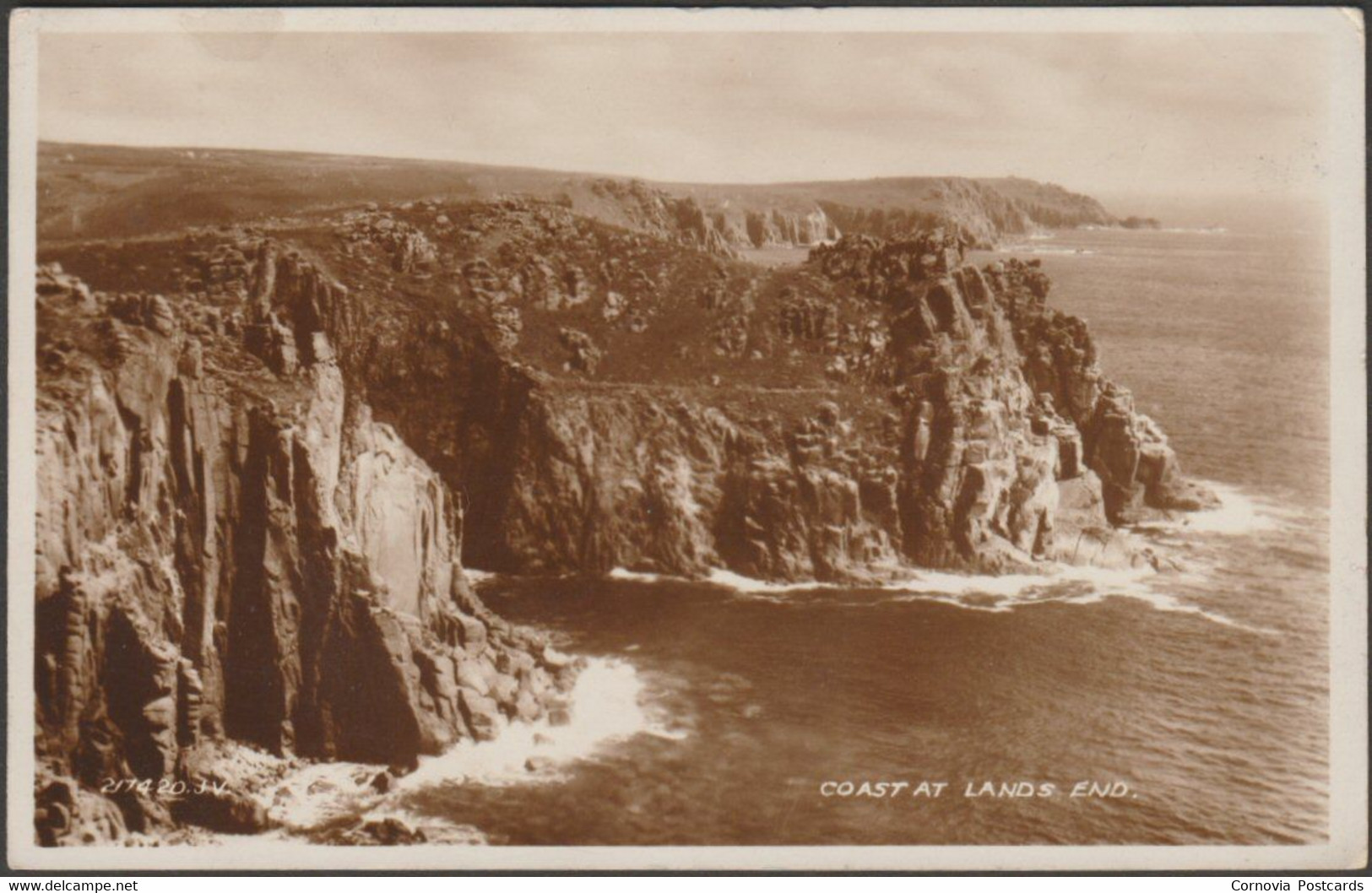 Coast At Lands End, Cornwall, 1936 - Valentine's RP Postcard - Land's End