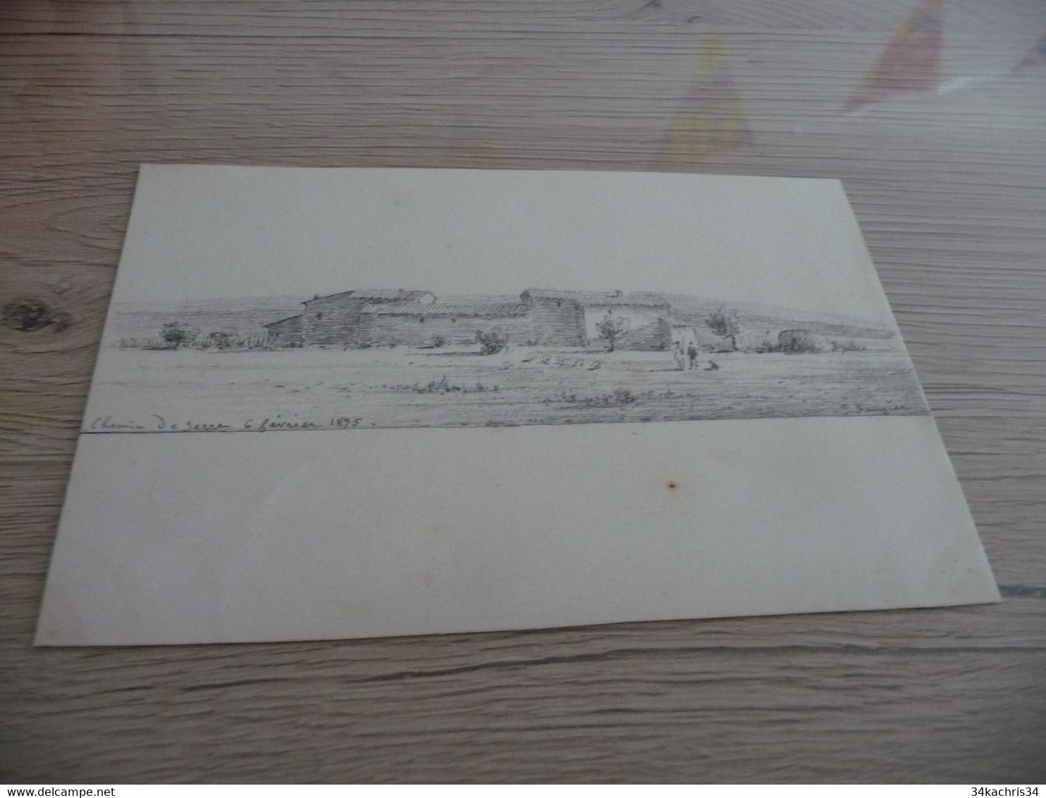 Dessin Original Signé Paul Faugier Mine De Plomb Ou Crayon Peintre Du Vaucluse Chemin De Serve 1875 - Disegni