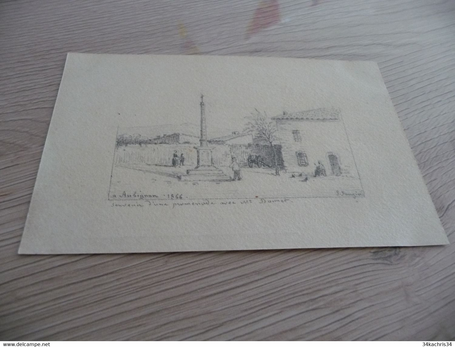 Dessin Original Signé Paul Faugier Mine De Plomb Ou Crayon Peintre Du Vaucluse Aubignon 1866 - Sonstige & Ohne Zuordnung