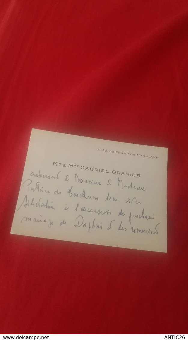 Carte De Visite  Faire Part Gabriel Granier 2 Sq. Du Champs De Mars    Paris 15 ème - Visiting Cards