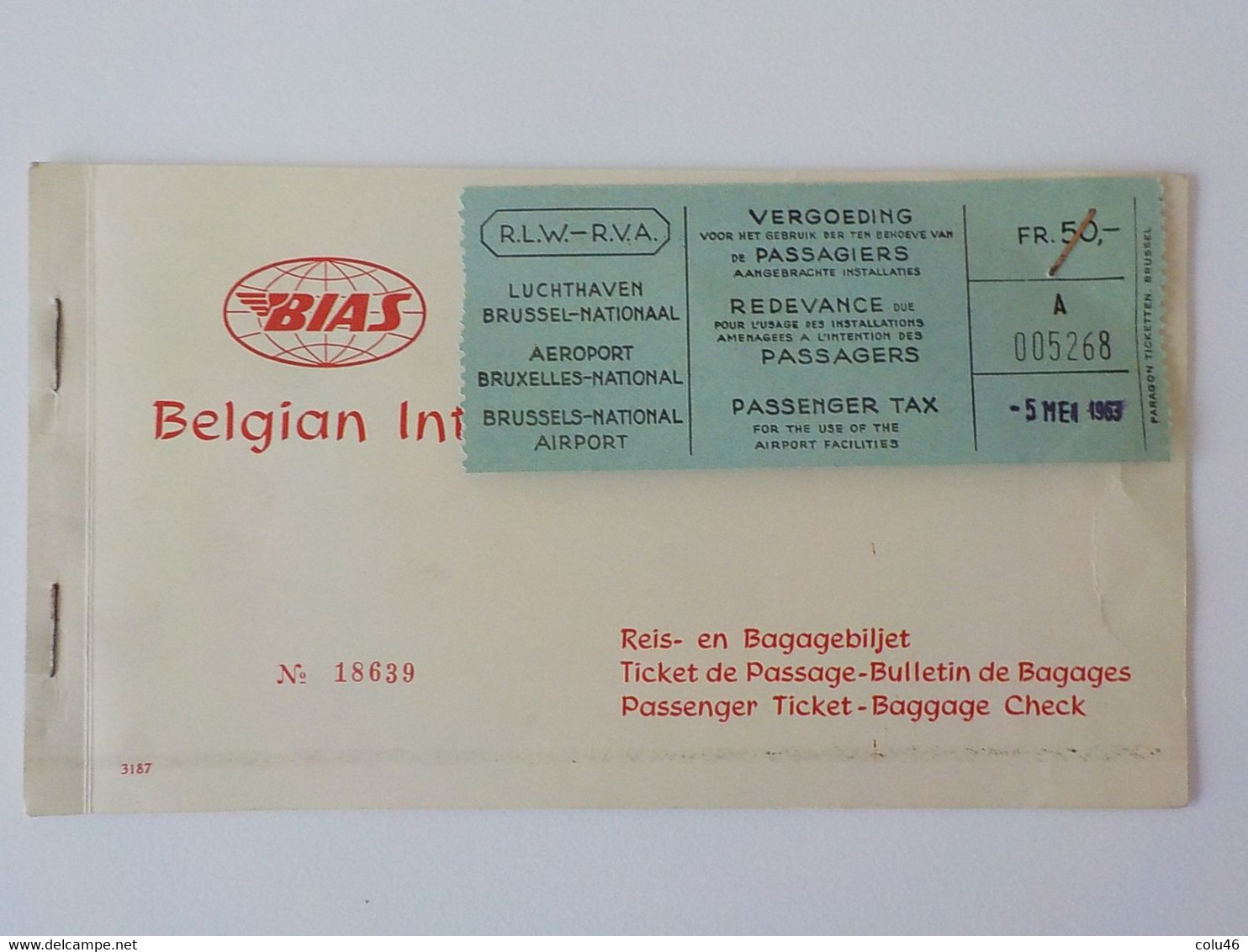 1963 Aviation Civile Titre De Transport BIAS Belgian InternationalAir Services Passenger Ticket Brussels Palma - Boarding Passes