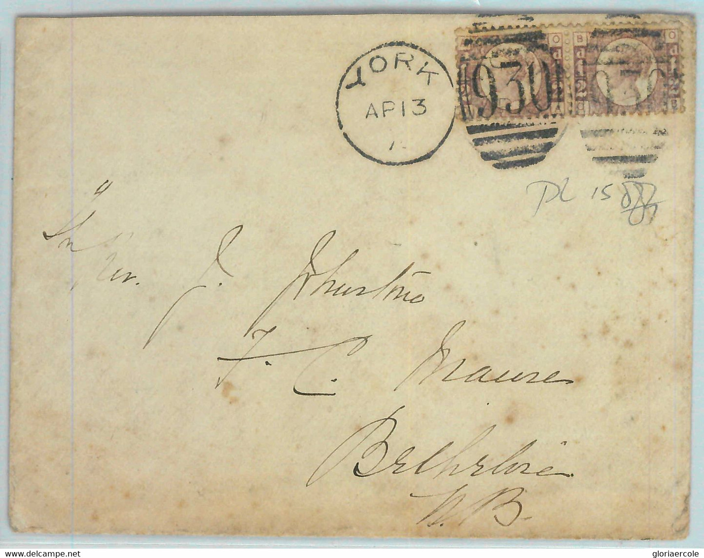 BK0689 - GB - POSTAL HISTORY - 1/2 Penny Plate 15 PAIR On COVER From YORK  1876 - Unclassified