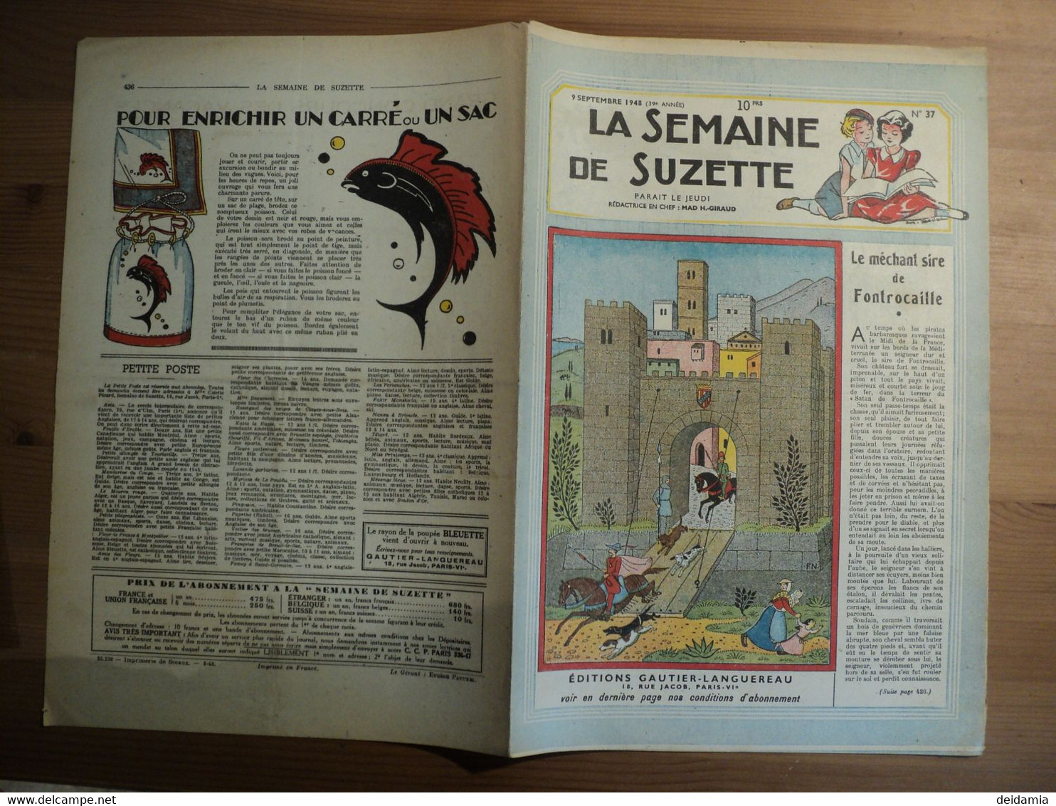 LA SEMAINE DE SUZETTE N°37 DU 9 SEPTEMBRE 1948. 1° PLAT DE F. NATHANSON LE SECRET DE LA COMBE AUX BELLES / HELENE LAVAY - La Semaine De Suzette