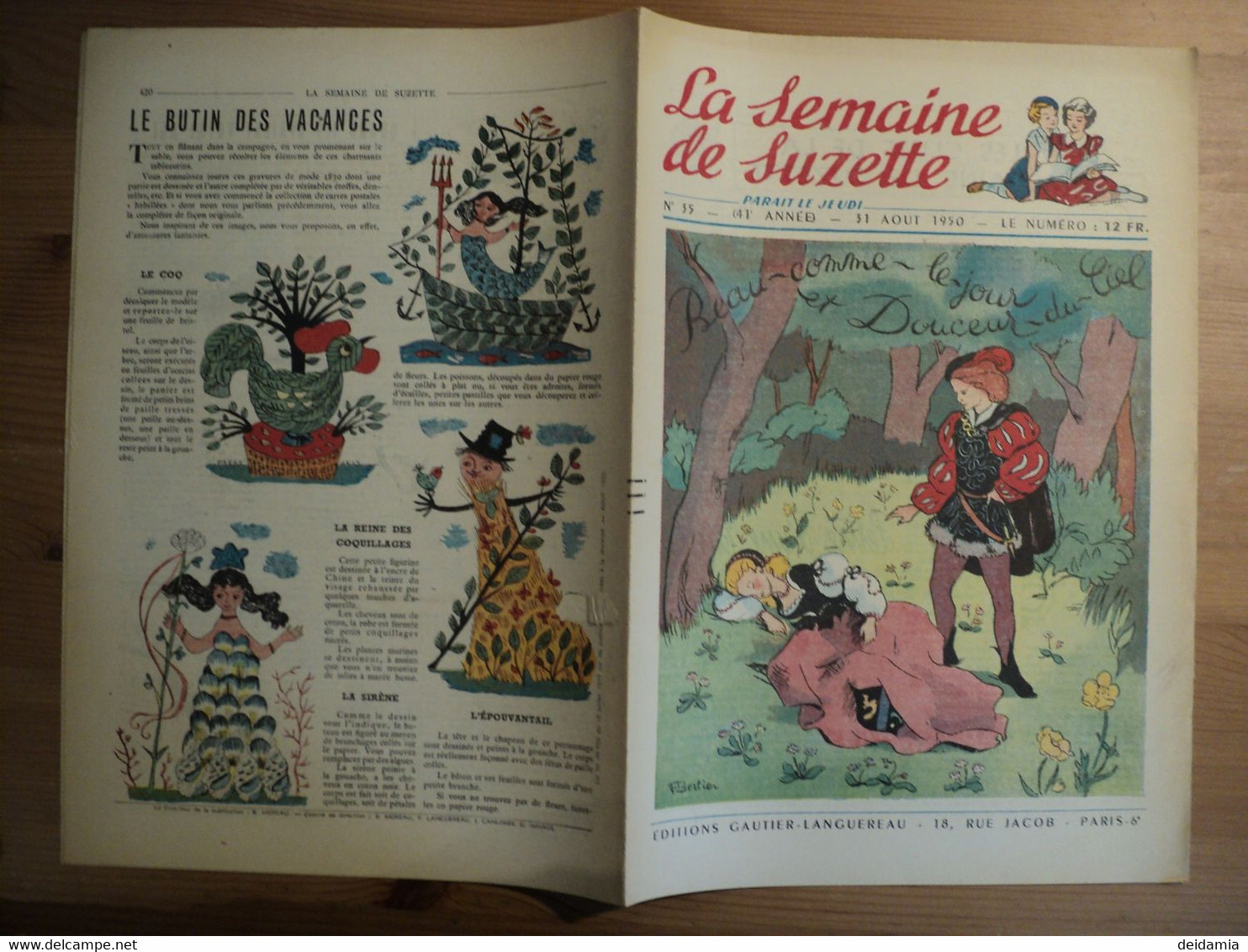 LA SEMAINE DE SUZETTE N°35 DU 31 AOUT 1950. 1° PLAT DE FRANCOISE J. BERTIER BEAU COMME LE JOUR ET DOUCEUR DU CIEL / ADE - La Semaine De Suzette