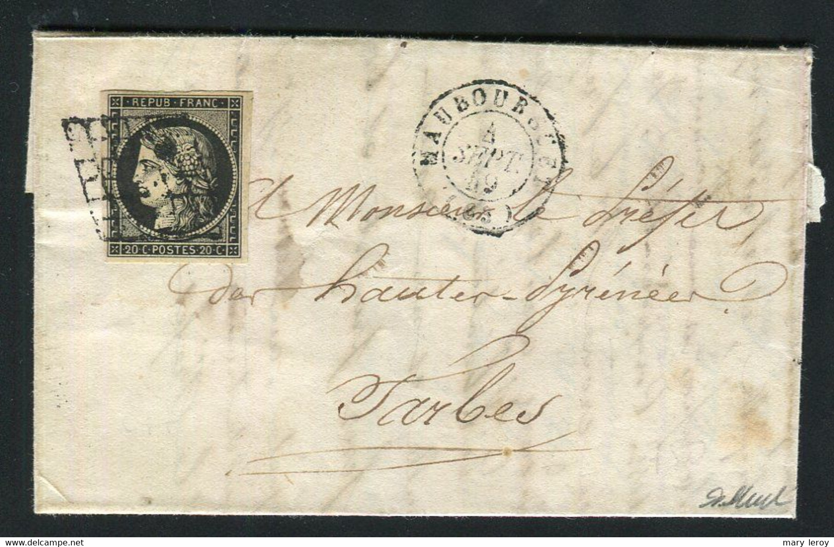 Rare Lettre De Maubourget Pour Tarbes ( Hautes Pyrénées 1849 ) Avec Un N° 3 - 1849-1850 Ceres