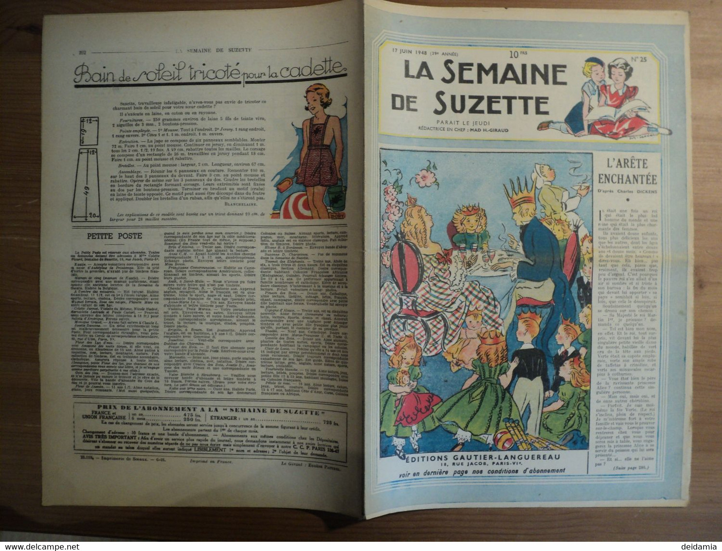 LA SEMAINE DE SUZETTE N°25 DU 17 JUIN 1948. 1° PLAT D EDITH TROLLET CHARLES DICKENS / FRANCOISE BERTIER / RENEE TRAMOND - La Semaine De Suzette