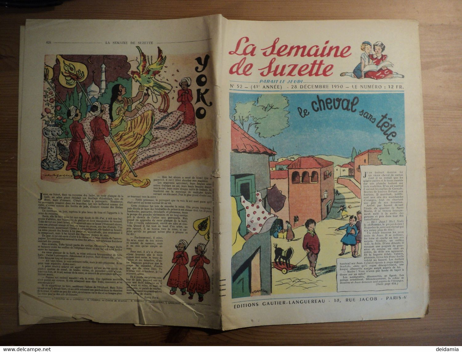 LA SEMAINE DE SUZETTE N°52 DU 28 DECEMBRE 1950. 1°PLAT ILLSUTRE PAR FRANCOISE BERTIER LE CHEVAL SANS TETE / YVONNE ANNE - La Semaine De Suzette