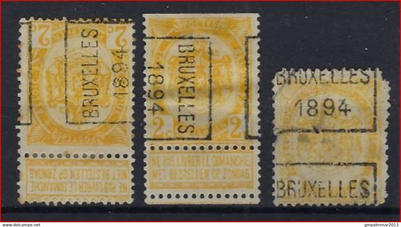 RIJKSWAPEN Nr. 54 Voorafgestempeld Nr. 9 A + B + C  BRUXELLES 1894   ; Staat Zie Scan ! Verkoop Aan 45 € ! - Roller Precancels 1894-99