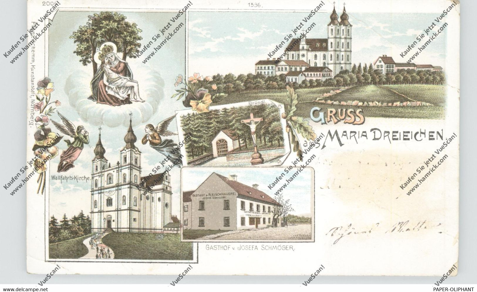 A 3573 ROSENBURG-MOLD - MARIA DREIEICHEN, Lithographie, Gasthof Josefa Schmöger, Wallfahrtskirche, Kl. Mängel - Rosenburg
