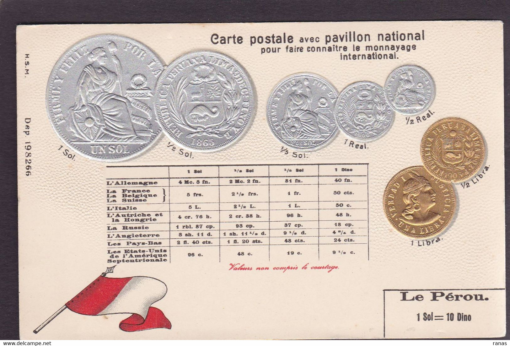 CPA Pérou Péru Non Circulé Monnaie Coin Gaufré Embossed - Perù