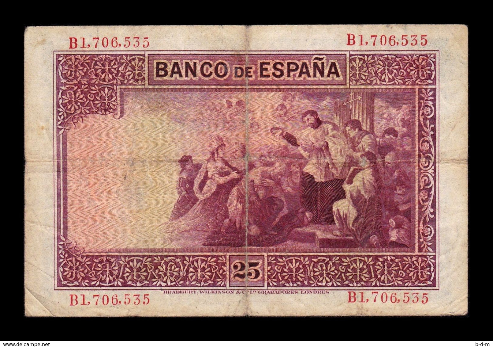 España Spain 25 Pesetas San Francisco Xavier 1926 Pick 71a Serie B BC+ F+ - 1-2-5-25 Peseten