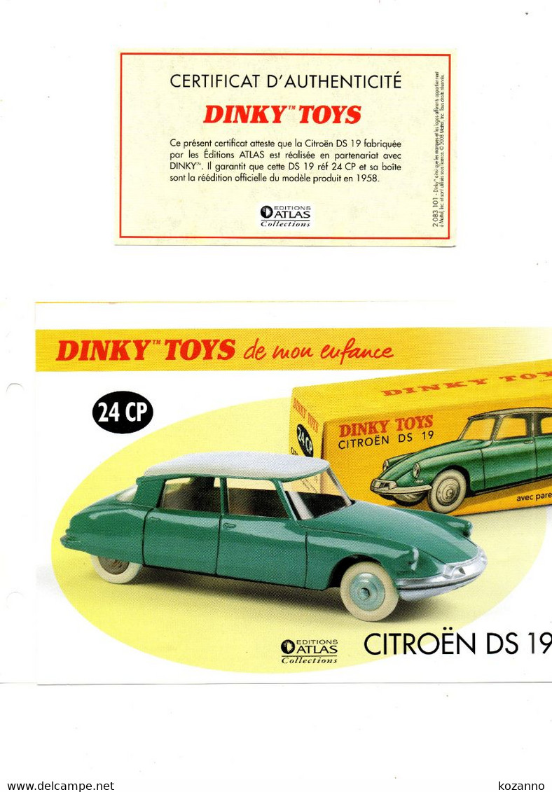 DINKY TOYS:  REF 24CP: CITROEN DS 19 - FICHE TECHNIQUE & CERTIFICAT D'AUTHENTICITE - Catálogos