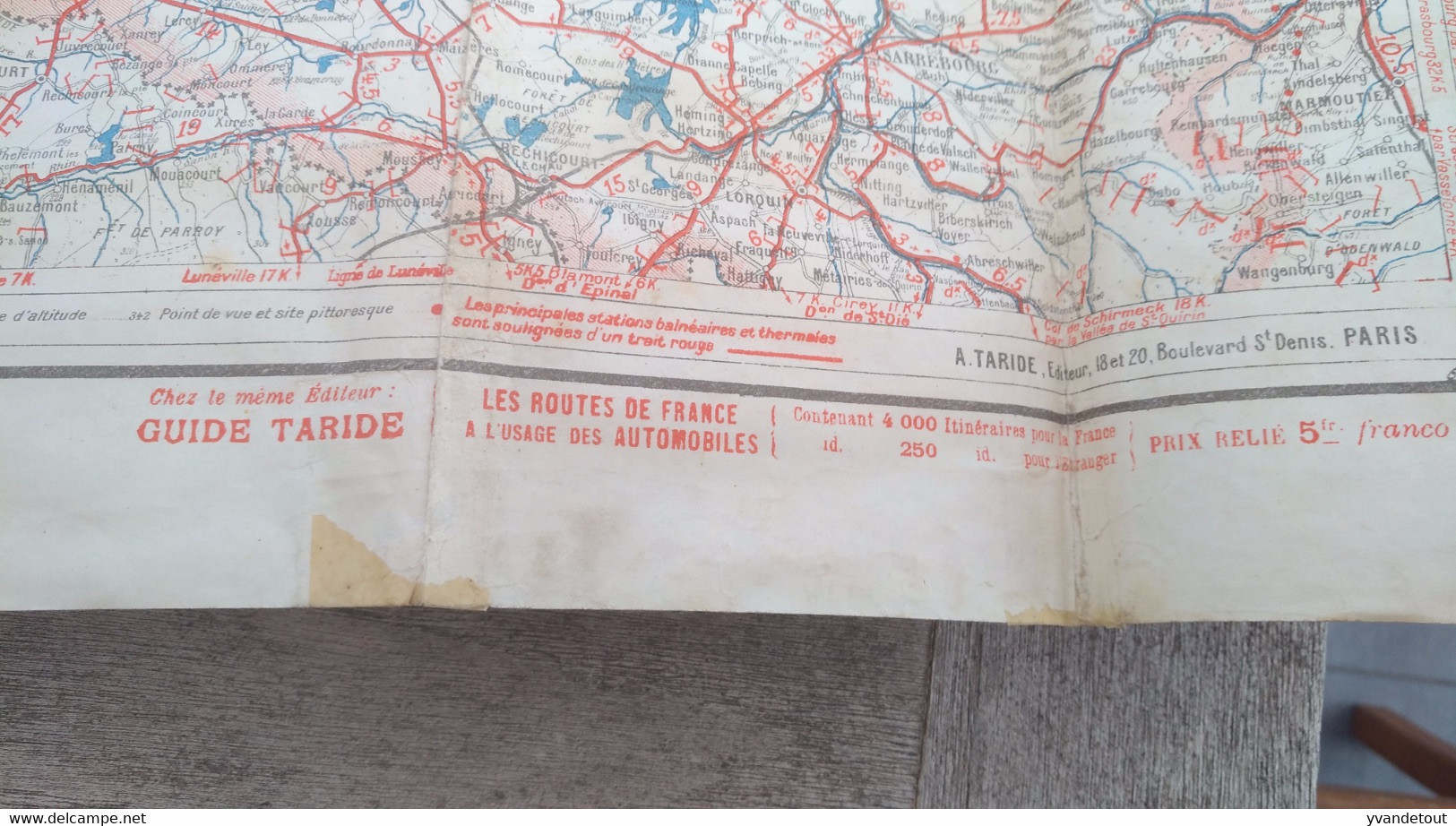 Carte Taride Papier. Carte Routière Pour Cyclistes & Automobiles Du Nord-Est De La France. - Wegenkaarten