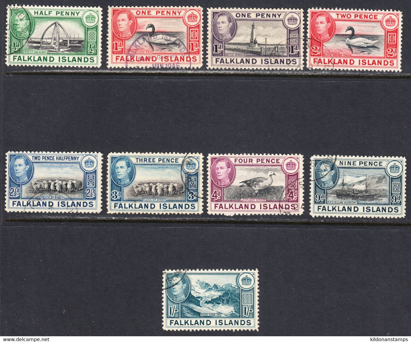 Falkland Islands 1938-50 Cancelled, Sc# ,SG 146-148,150,151,153,154,157-158 - Falkland Islands