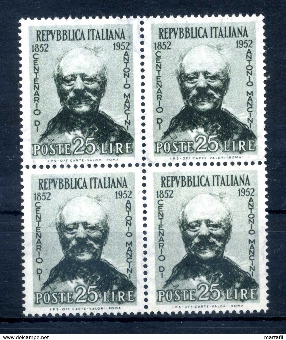 1952 REP. IT. SET MNH ** BLOCCO DI 4 QUARTINA MANCINI - 1946-60: Mint/hinged