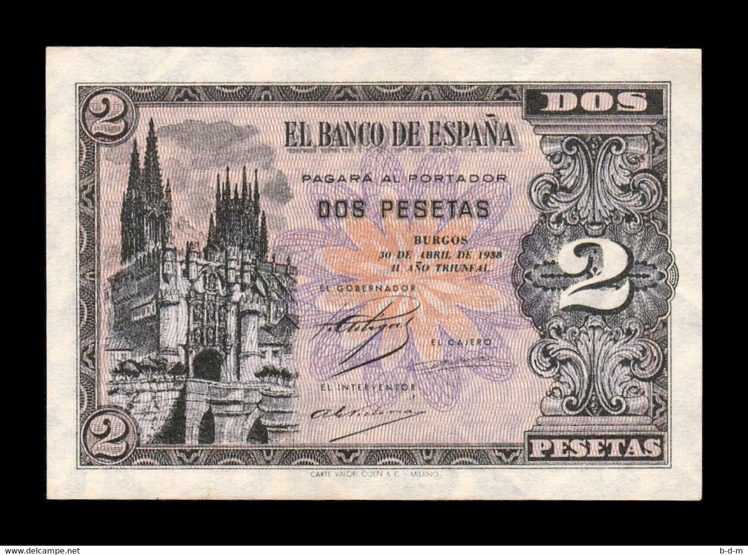 España Spain 2 Pesetas Cathedral Of Burgos 1938 Pick 109 Con Serie SC UNC - 1-2 Pesetas