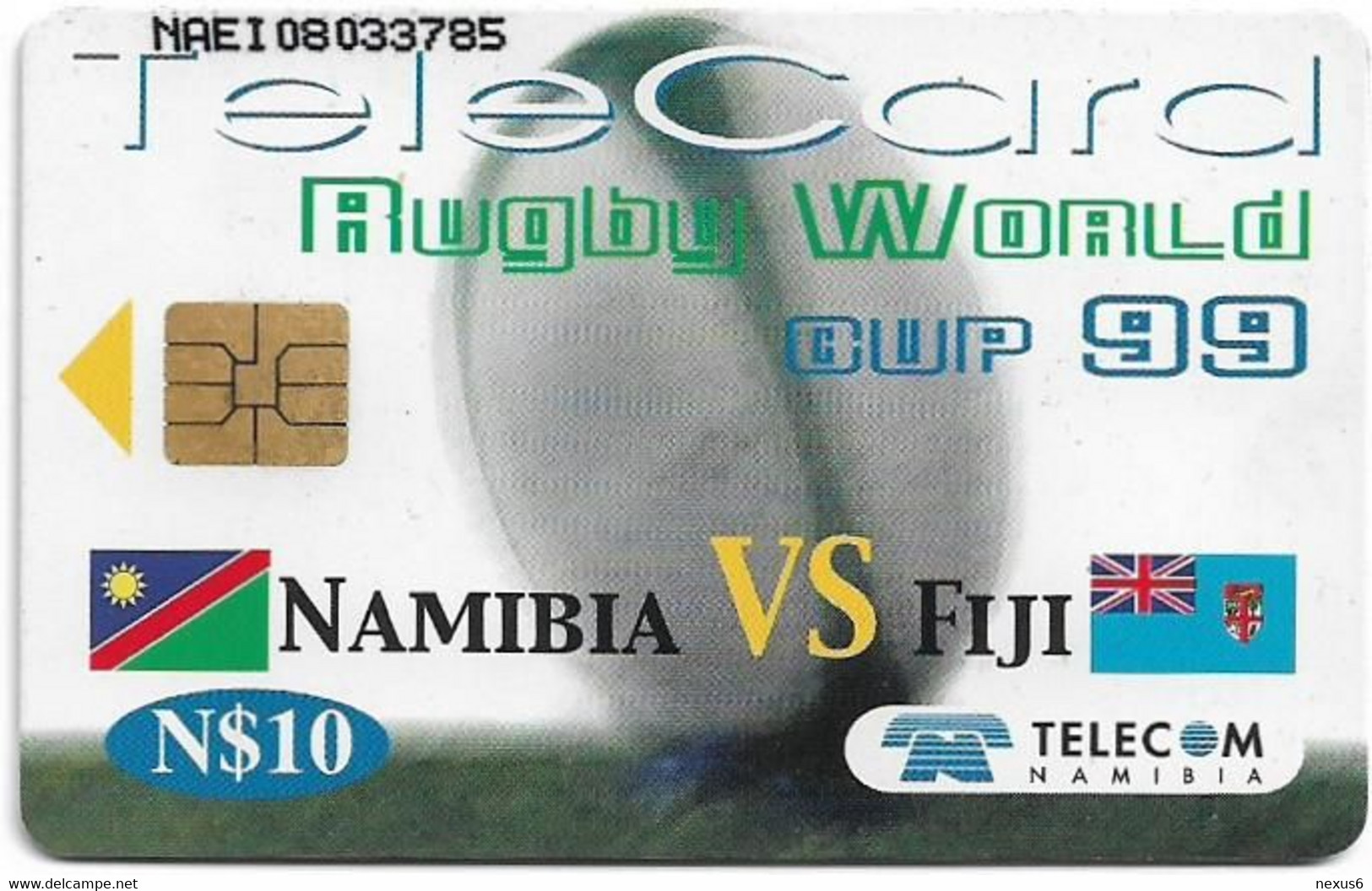 Namibia - Telecom Namibia - Rugby World Cup '99, Namibia VS Fiji - 10$, 1999, Used - Namibie