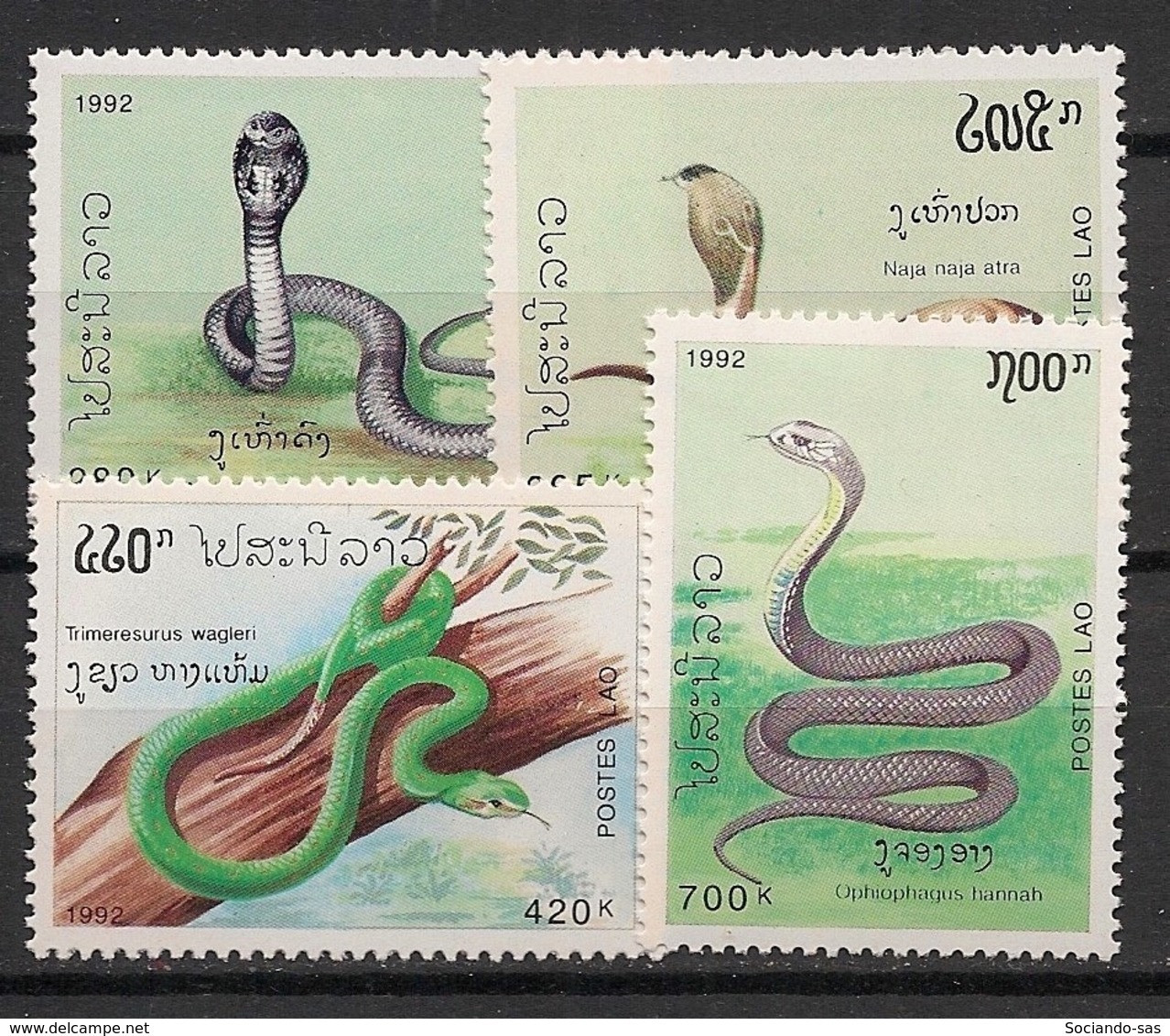 Laos - 1992 - N°Yv. 1058 à 1061 - Serpents / Snakes - Neuf Luxe ** / MNH / Postfrisch - Slangen