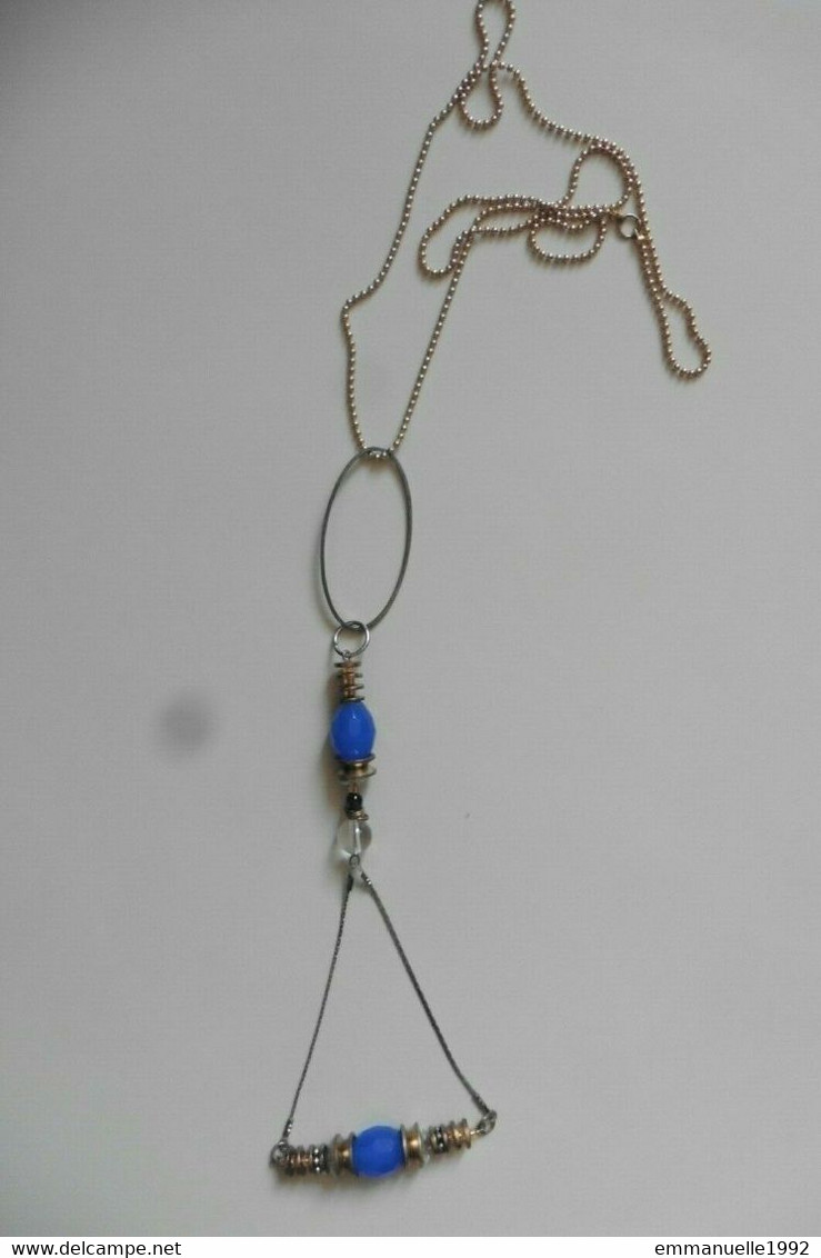 Collier Créateur La Fiancée Du Facteur Style Art Deco Egypte Chaîne Dorée Perles En Cristal Facetté Bleu - Necklaces/Chains