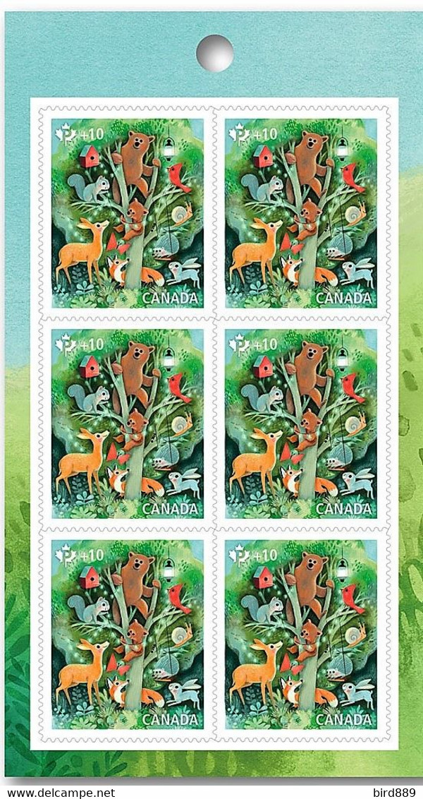 2020 Canada Community Foundation Semi-postal Animal, Bird, Tree - Deer, Bunny, Bear, Cardinal Left Pane From Booklet MNH - Paginas De Cuadernillos