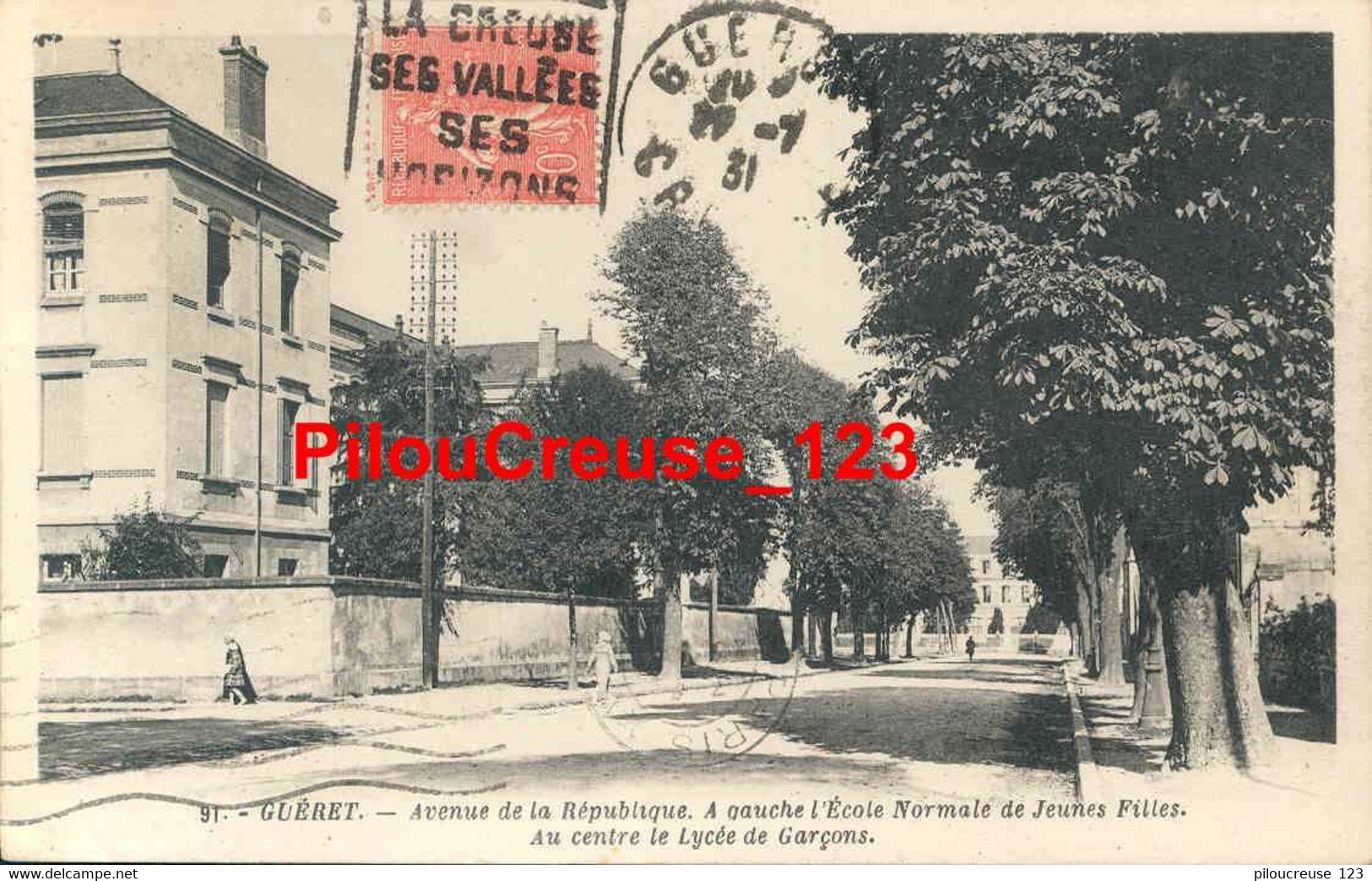 23 Creuse - GUERET - " Avenue De La République, à Gauche L'Ecole Normale De Jeunes Filles, Au Centre Le Lycée De Garçons - Guéret