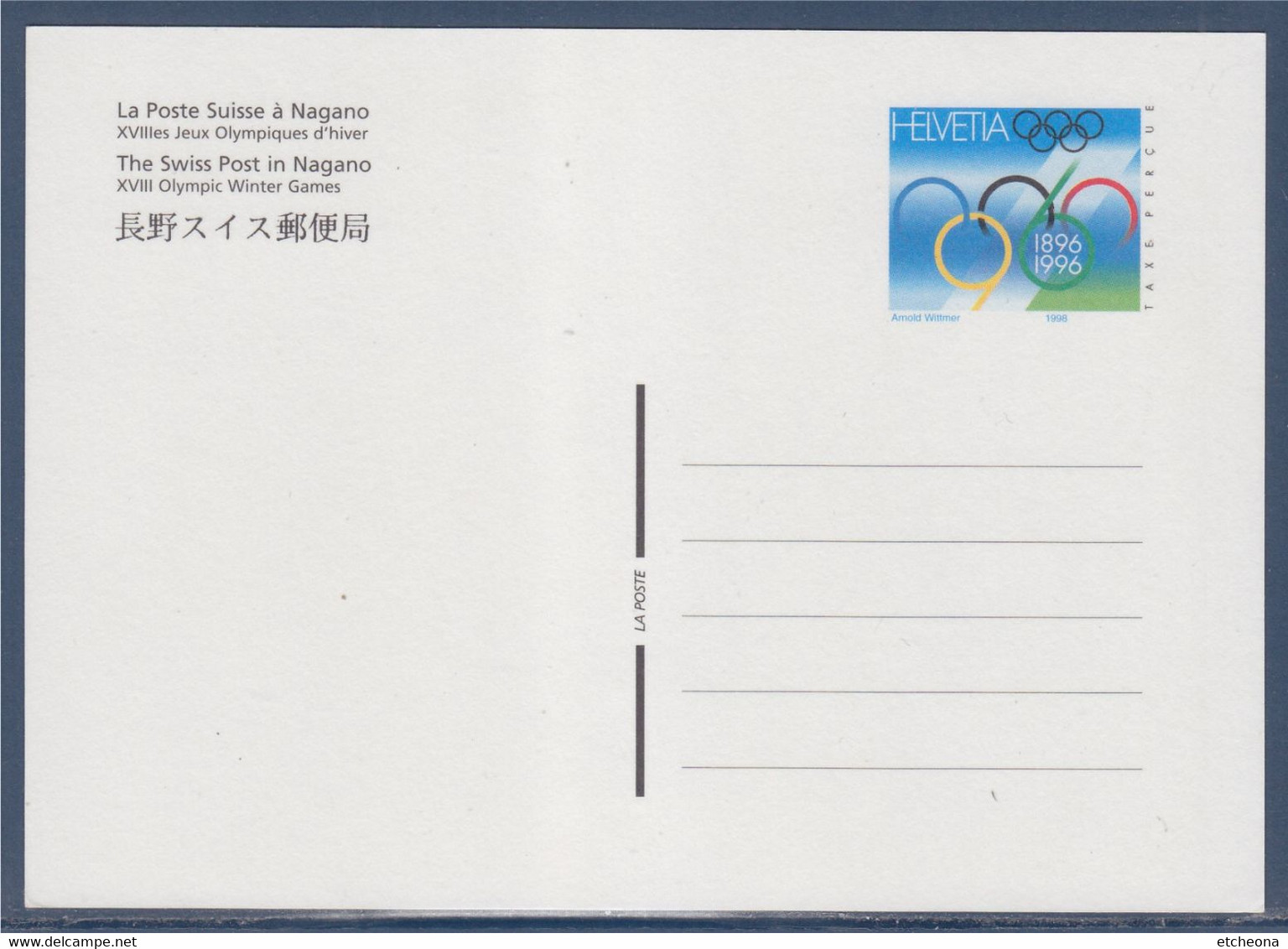 Carte Postale, Entier Neuf La Poste Suisse à Nagano XVIIIèmes Jeux Olympiques D'hiver - Winter 1998: Nagano