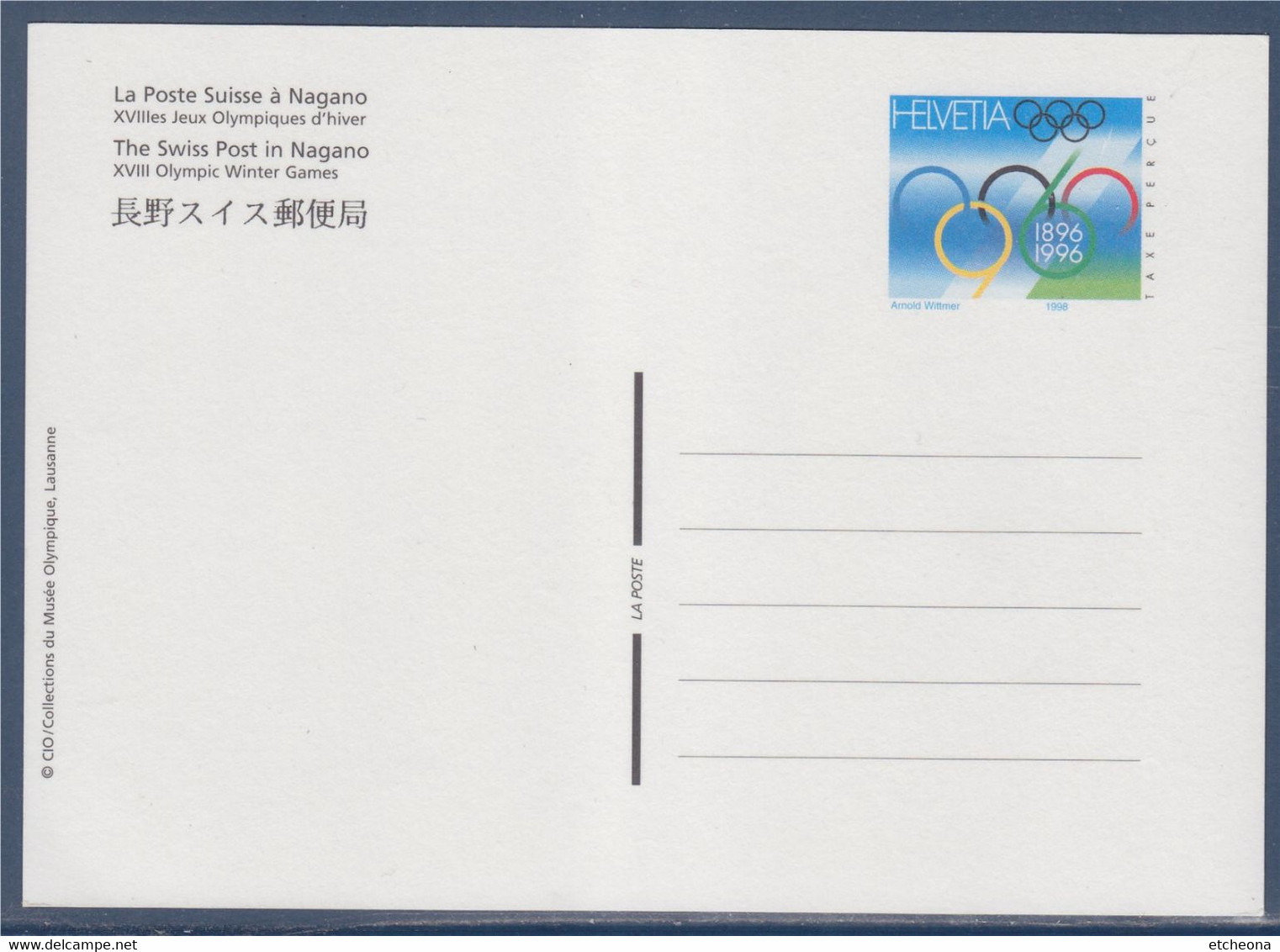 Carte Postale, Entier Neuf La Poste Suisse à Nagano XVIIIèmes Jeux Olympiques D'hiver - Hiver 1998: Nagano