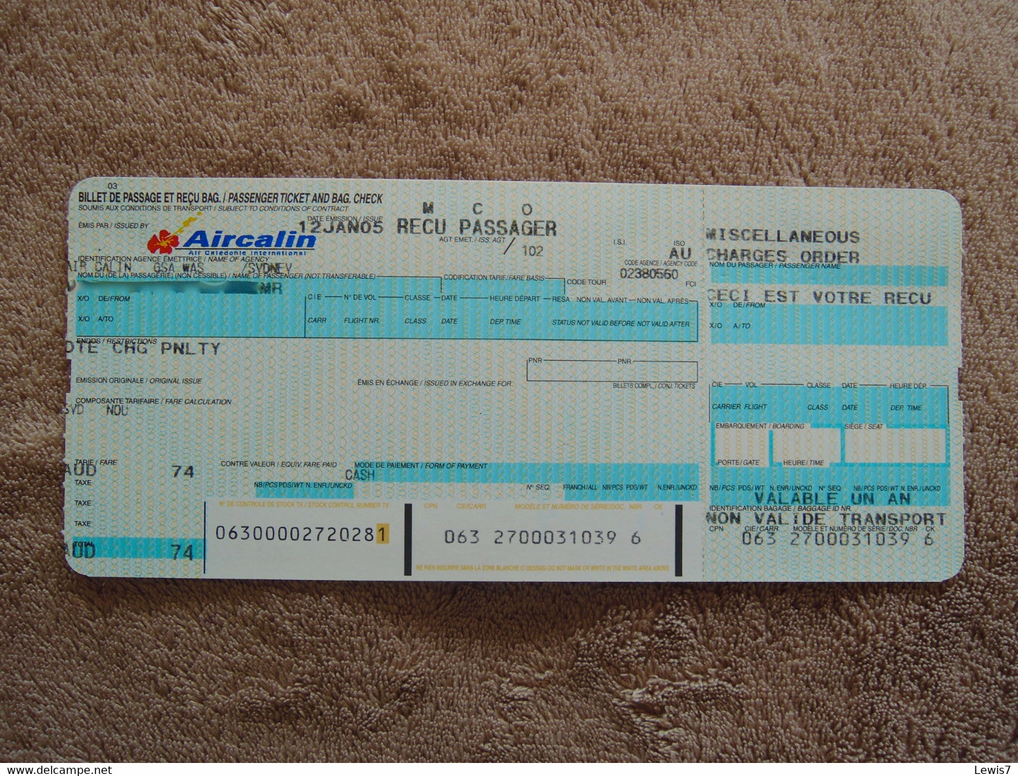 TICKET Air Caledonie International N-C - Biglietti