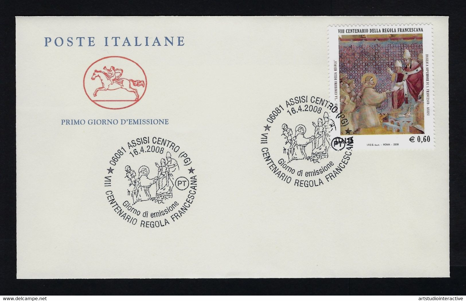 2008 ITALIA "VII CENTENARIO REGOLA FRANCESCANA" BUSTA CAVALLINO FDC (ANNULLO ASSISI) - FDC