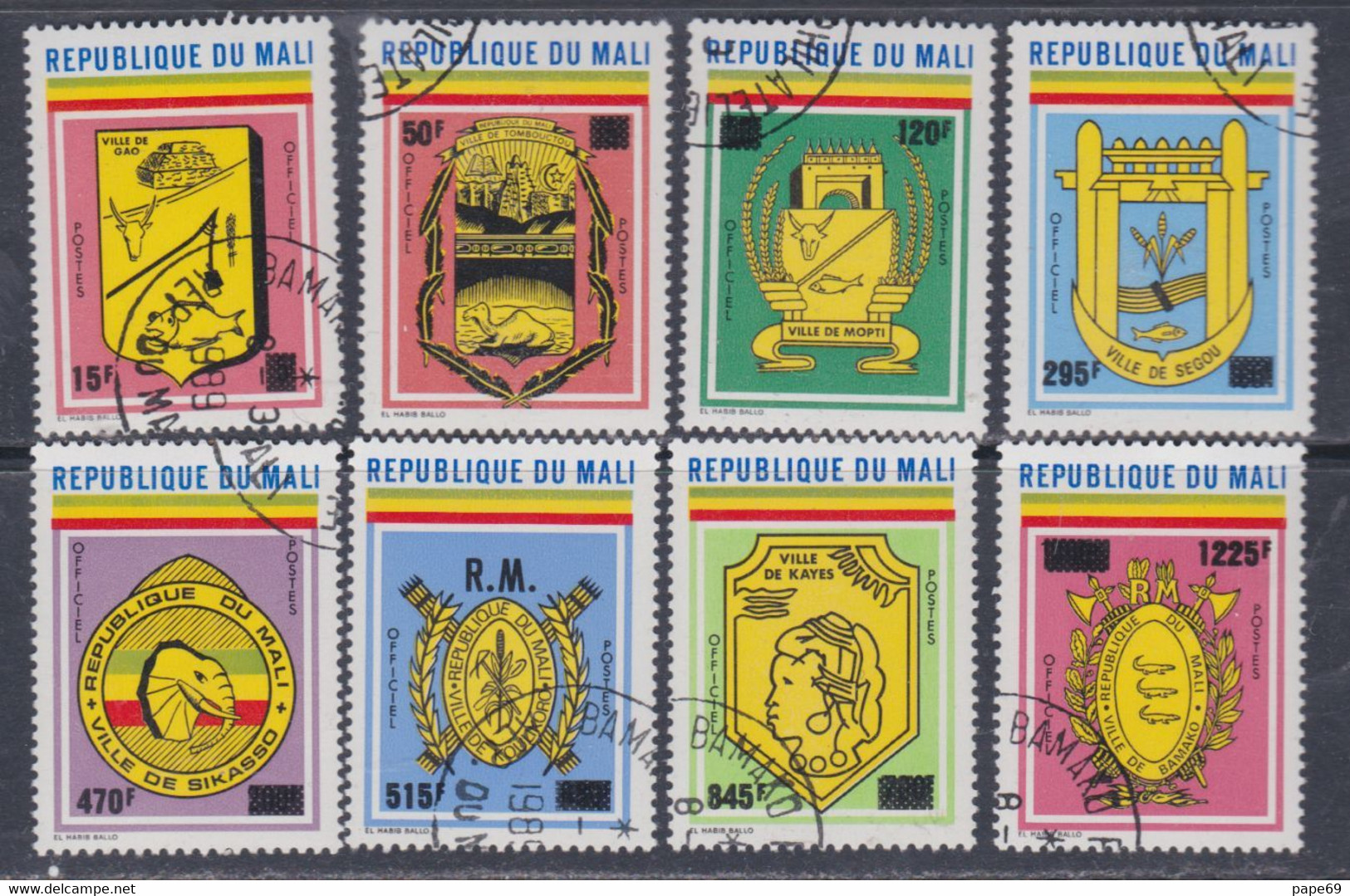 MALI Service N° 31 / 38 O Timbres Surchargés. La Série Des 8 Valeurs Oblitérations Légères TB - Mali (1959-...)